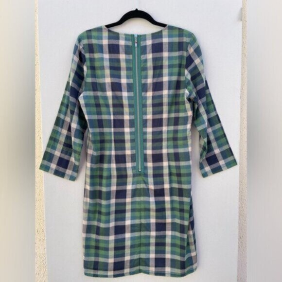 Anthropologie Piplette A-Line Green/Navy Summer Plaid Print Midi Dress Size 6 - Picture 3 of 9